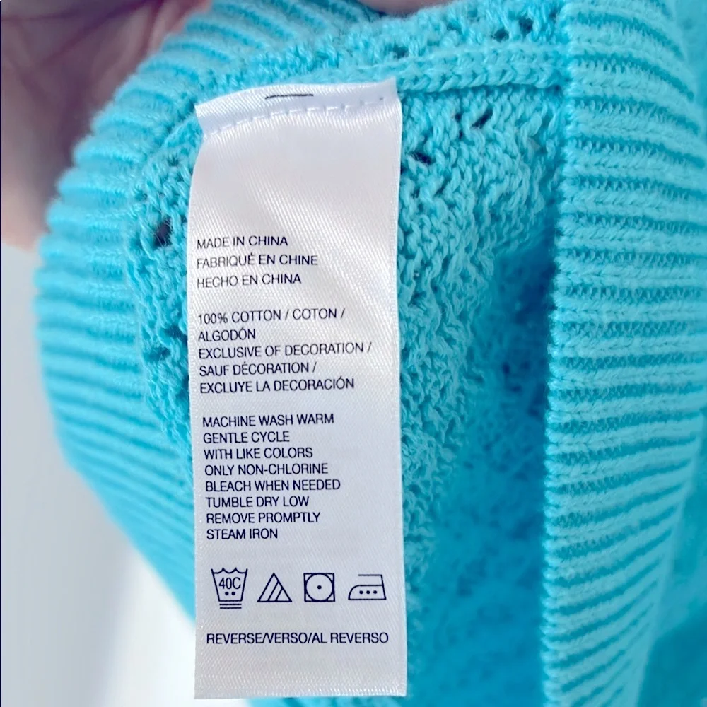 Izod Women's Turquoise Blue crewneck cotton weave Sweater, size L